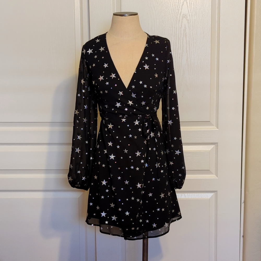 Nasty Gal Black Wrap Dress With Stars